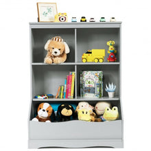 Load image into Gallery viewer, 3-Tier Children&#39;s Multi-Functional Bookcase Toy Storage Bin Floor Cabinet-Gray
