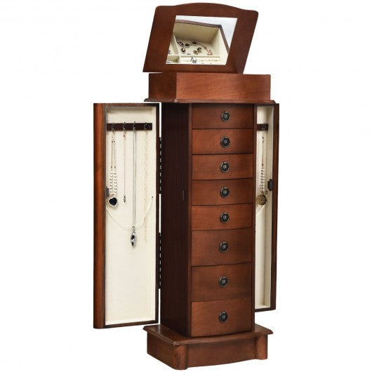 Wood Armoire Storage Chest Box Stand Jewelry Cabinet