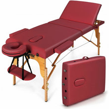 Load image into Gallery viewer, 3 Fold 84&quot; L Portable Adjustable Massage Table with Carry Case-Red
