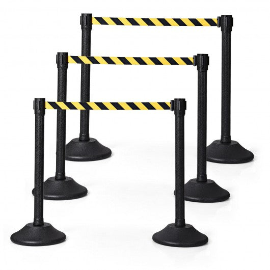 6 Pcs Stanchion Post Crowd Control Barriers Queue Pole w/Retractable Belt-Yellow