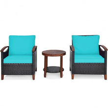 Load image into Gallery viewer, 3 Pcs Solid Wood Frame Patio Rattan Furniture Set-Turquoise
