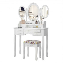 Load image into Gallery viewer, 7 Drawer Tri-Folding Mirror Dressing Vanity Makeup Set-White
