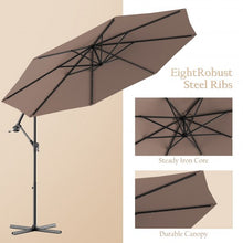 Load image into Gallery viewer, 10 Inch Patio Hanging Solar LED Umbrella Sun Shade with Cross Base-Tan
