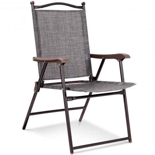 Set of 2 Patio Folding Sling Back Camping Deck Chairs-Gray