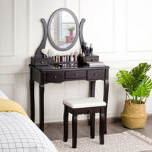 Load image into Gallery viewer, Vanity Set with Removable Makeup Organizer and Comfortable Cushioned Stools-Brown
