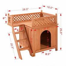 Load image into Gallery viewer, Wood Pet Dog House with Roof Balcony &amp; Bed Shelter
