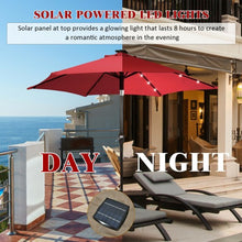 Load image into Gallery viewer, 9&#39; Solar LED Lighted Patio Market Umbrella Tilt Adjustment Crank Lift -Burgundy
