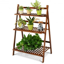 Load image into Gallery viewer, 3 Tier Folding Bamboo Flower Shelf -Brown
