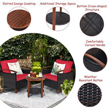 Load image into Gallery viewer, 3 Pcs Solid Wood Frame Patio Rattan Furniture Set-Red
