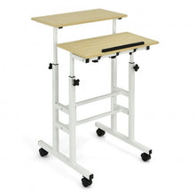 Load image into Gallery viewer, Height Adjustable Mobile Standing Desk with rolling wheels for office and home-Natural
