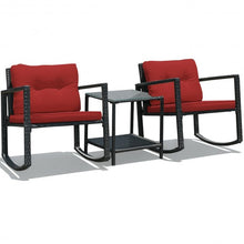 Load image into Gallery viewer, 3 Pcs Patio Rattan Set Rocking Chair Cushioned Sofa Garden Furniture-Red
