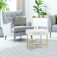 Load image into Gallery viewer, Faux Fur Ottoman Decorative Stool with Metal Legs
