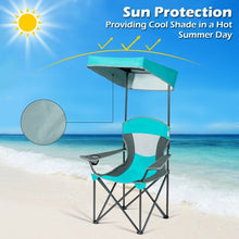 Load image into Gallery viewer, Portable Folding Camping Canopy Chair with Cup Holder Cooler -Turquoise
