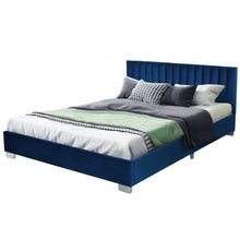 Load image into Gallery viewer, Queen Tufted Upholstered Platform Bedstead Flannel Headboard-Navy
