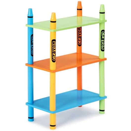 3 Tiers Kids Bookshelf Crayon Themed Storage Colorful Shelves