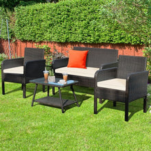 Load image into Gallery viewer, 4Pcs Patio Rattan Wicker Furniture Set Conversation Sofa Bench Cushion-White
