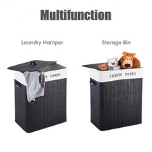 Load image into Gallery viewer, Double Rectangle Bamboo Hamper Laundry Basket-1PC Black
