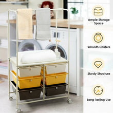 Load image into Gallery viewer, 6 Drawer Rolling Storage Cart with Hanging Bar -Yellow

