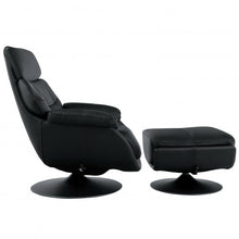 Load image into Gallery viewer, Top Grain Leather Swivel Rocking Chair and Ottoman Set with Locking Handle-Black
