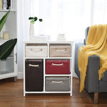 Load image into Gallery viewer, Nightstands Storage Drawer Cabinet Chest with 5 Woven Baskets
