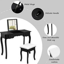 Load image into Gallery viewer, Mirrored Bathroom Dressing Vanity Table Set w/ Stool-Black
