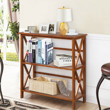 Load image into Gallery viewer, 3-Tier Wooden Open Shelf Bookcase with X-Design-Natural
