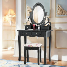 Load image into Gallery viewer, 4 Drawers Vanity Wood Makeup Dressing Table Set with Mirror-Black
