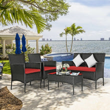 Load image into Gallery viewer, 4 Pcs Patio Rattan Cushioned Sofa Furniture Set w/Tempered Glass Coffee Table
