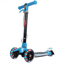 Load image into Gallery viewer, Folding Aluminum 3 LED Light Up Wheels Kids Music Kick Scooter-Blue
