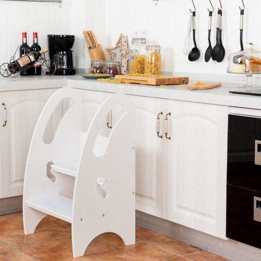 Kids Height Adjustable Growing Kitchen Step Stool-White