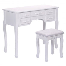 Load image into Gallery viewer, Black/White Vanity Makeup Dressing Table w/ Tri Folding Mirror + 7 Drawers-White
