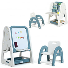 Load image into Gallery viewer, 2 in 1 Kids Easel Desk Chair Set Book Rack Adjustable Art Painting Board-Blue
