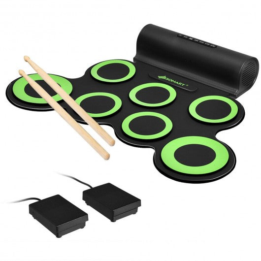 Set 7 Kit Electronic Roll Up Pads MIDI Drum -Green