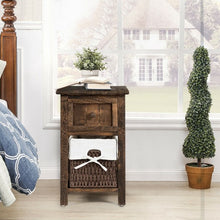Load image into Gallery viewer, Small 2 Tier 1 Drawer Wood Nightstand with Basket-Coffee
