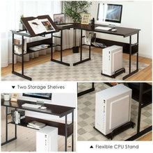 Load image into Gallery viewer, L-Shaped Computer Desk with Tiltable Tabletop-Brown
