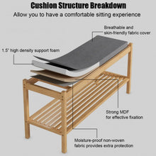 Load image into Gallery viewer, Bamboo Upholstered Padded Shoes Storage Bench
