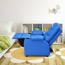 Load image into Gallery viewer, PU Leather Kids Recliner Chair with Cup Holders and Side Pockets-Blue
