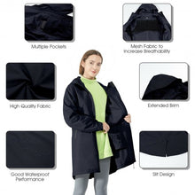 Load image into Gallery viewer, Hooded  Women&#39;s Wind &amp; Waterproof Trench Rain Jacket-Navy-XL
