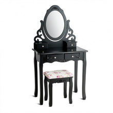 Load image into Gallery viewer, 4 Drawers Vanity Wood Makeup Dressing Table Set with Mirror-Black
