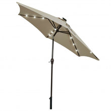 Load image into Gallery viewer, 9&#39; Solar LED Lighted Patio Market Umbrella Tilt Adjustment Crank Lift -Tan

