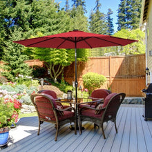 Load image into Gallery viewer, 10&#39; Solar LED Lighted Patio Market Umbrella Shade Tilt Adjustment Crank-Burgundy
