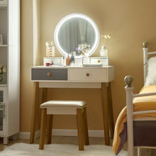 Load image into Gallery viewer, Set 3 Vanity Table Color Lighting Modes Make Up Table &amp; Stool Set
