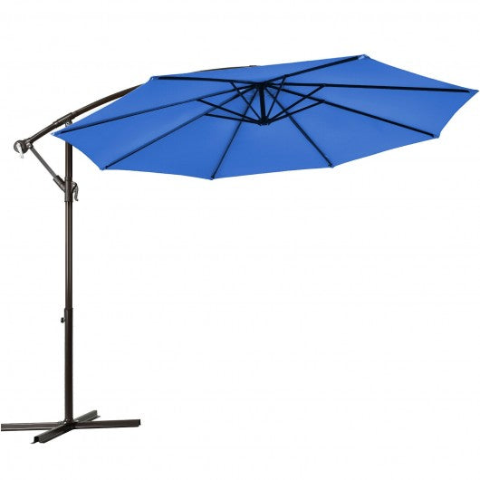 10 Ft Patio Offset Hanging Umbrella with Easy Tilt Adjustment-Blue