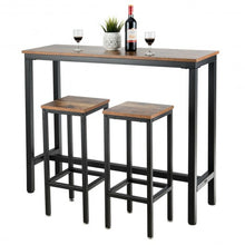 Load image into Gallery viewer, 3 Pieces Bar Table Counter Breakfast Bar Dining Table with Stools-Brown
