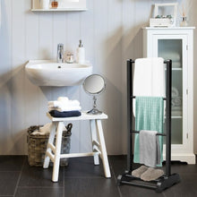 Load image into Gallery viewer, 3-Bar Acacia Wood Freestanding Bathroom Towel Rack  w/Bottom Storage Shelf-Black

