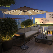 Load image into Gallery viewer, 9 Ft and 32 LED Lighted Solar Patio Market Umbrella Shelter with Tilt and Crank-Beige
