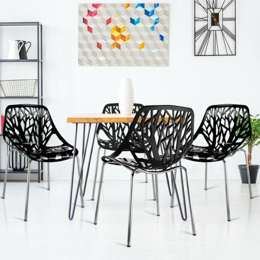 Set of 4 Dining Birch Sapling Accent Armless Chairs-Black