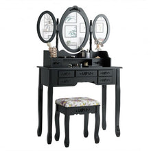 Load image into Gallery viewer, 7 Drawer Tri-Folding Mirror Dressing Vanity Makeup Set-Black
