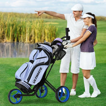 Load image into Gallery viewer, Folding 3 Wheels Golf Push Cart with Brake Scoreboard Adjustable Handle-Blue
