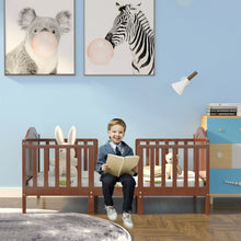 Load image into Gallery viewer, 2-in-1 Convertible Wooden Toddler Bed with Guardrails-Brown
